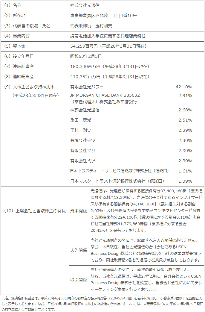 その他の関係会社の異動に関するお知らせ